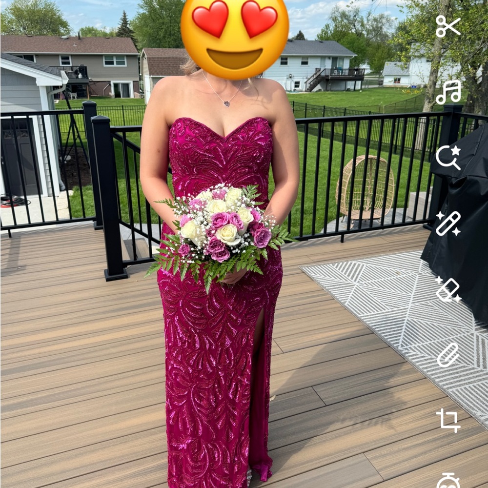 Primavera Couture Strapless Fuchsia Sequin Gown